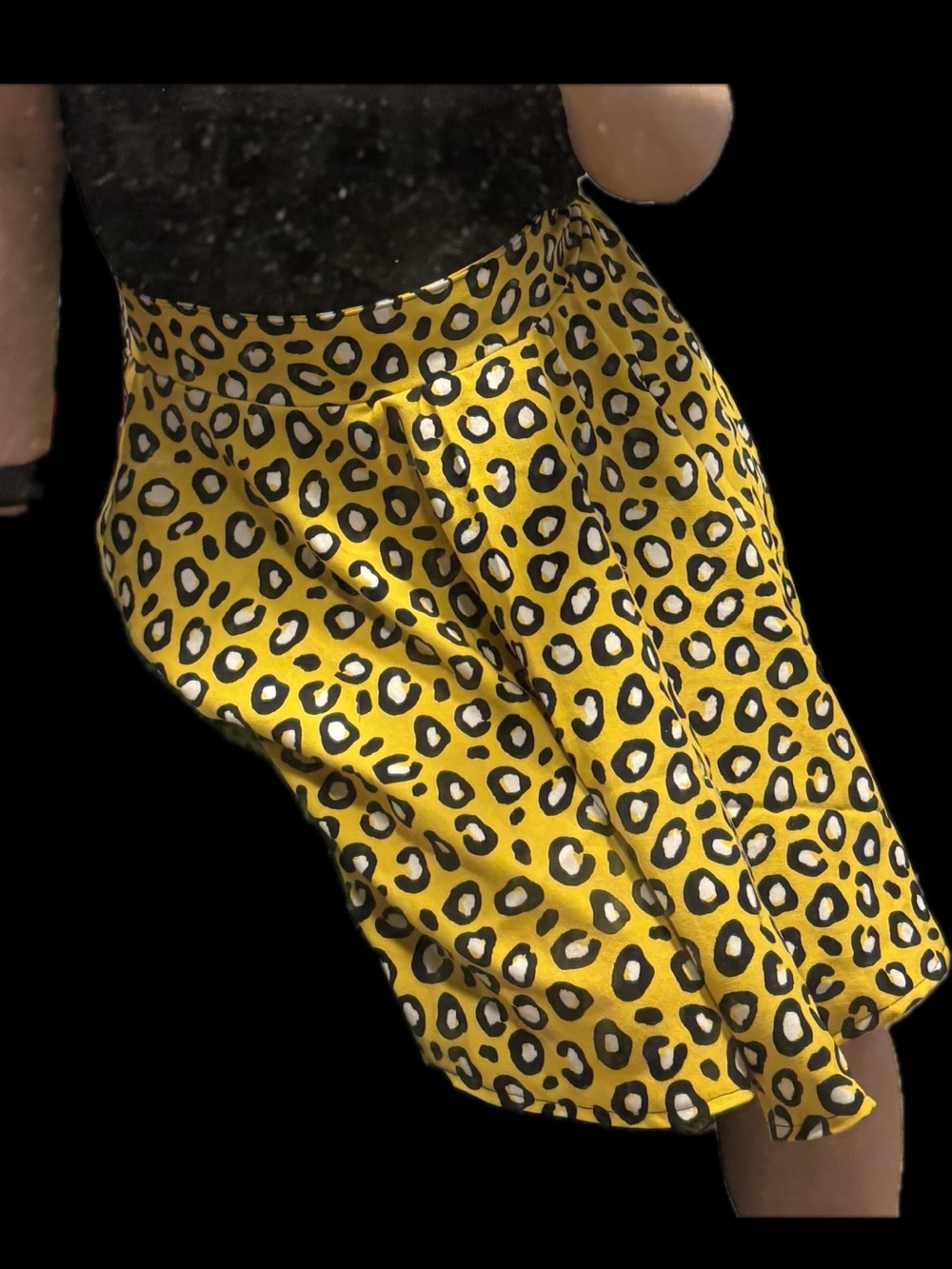 Yellow Leopard Print Women’s Skirt with patch pockets on sides